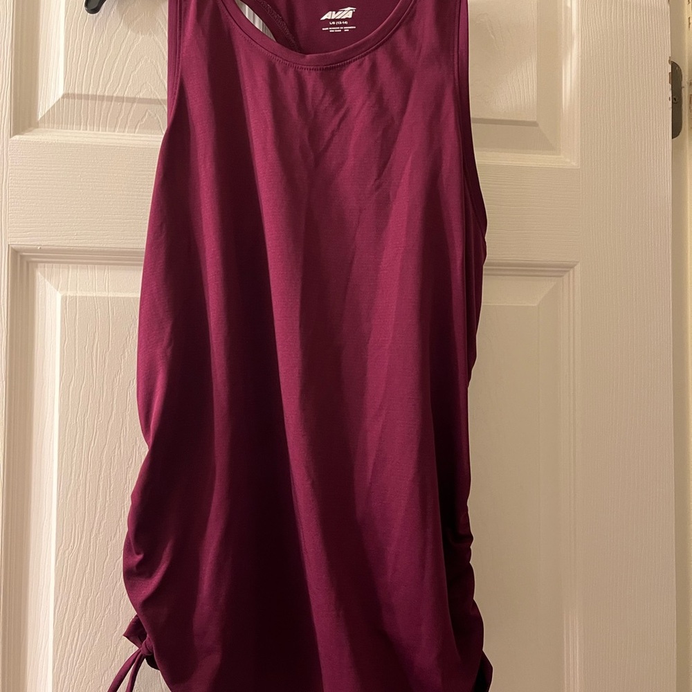 Avia Red Ruched Tie Front Sleeveless Tank Top